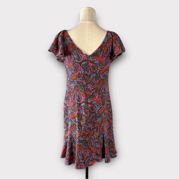 J. Crew Vibrant Paisley Ruffle Silk Dress Size 2 - Picture 3 of 8
